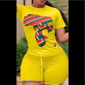 Bellizimos Africa Map Tee & Shorts Set Size/XL Mustard